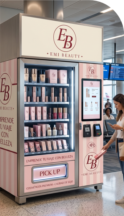 Máquina expendedora EMI Beauty en un espacio de alto flujo